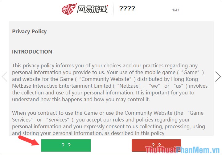 Bấm vào ô vuông màu xanh để đồng ý với các điều khoản của NetEase