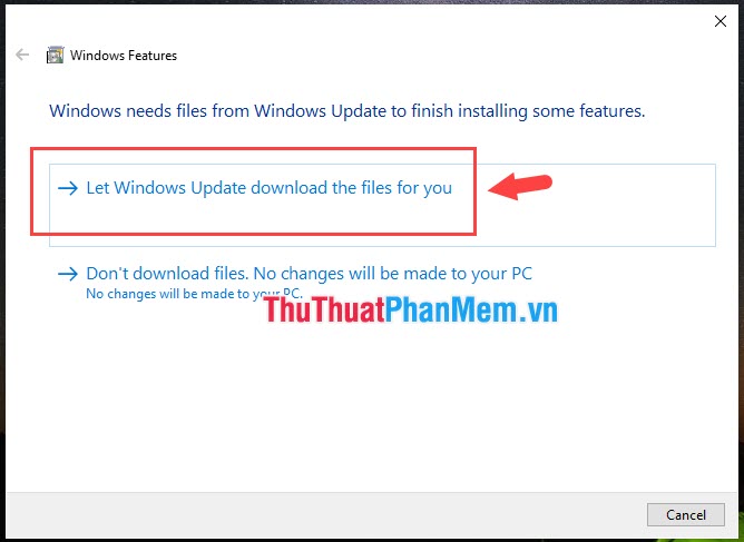 Bạn click vào mục Let Windows Update download the files for you