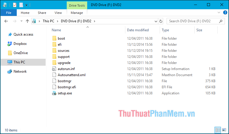 Các folder và dữ liệu trong file ISO được mở ra