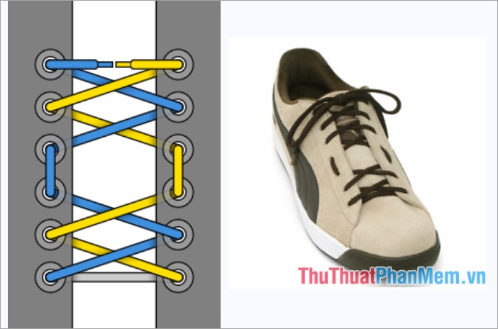 Cách thắt dây giày kiểu buộc chéo và khoảng cách