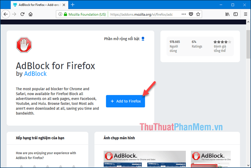 Chọn Add to Firefox