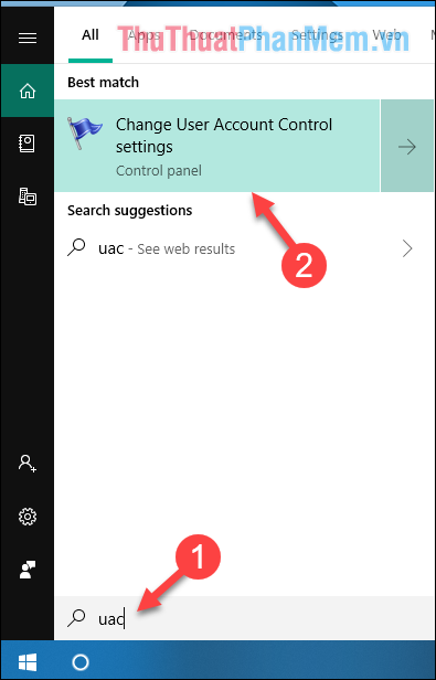 Chọn Change User Account Control settings