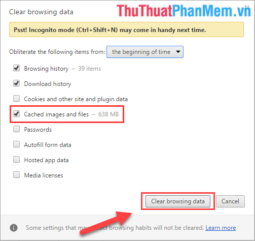 Chọn Clear browsing data