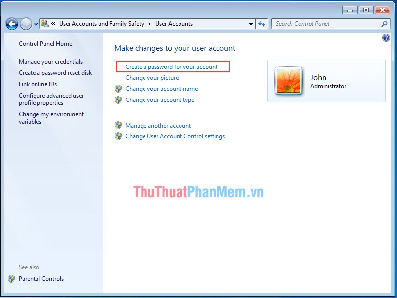 Chọn Create a password for your account