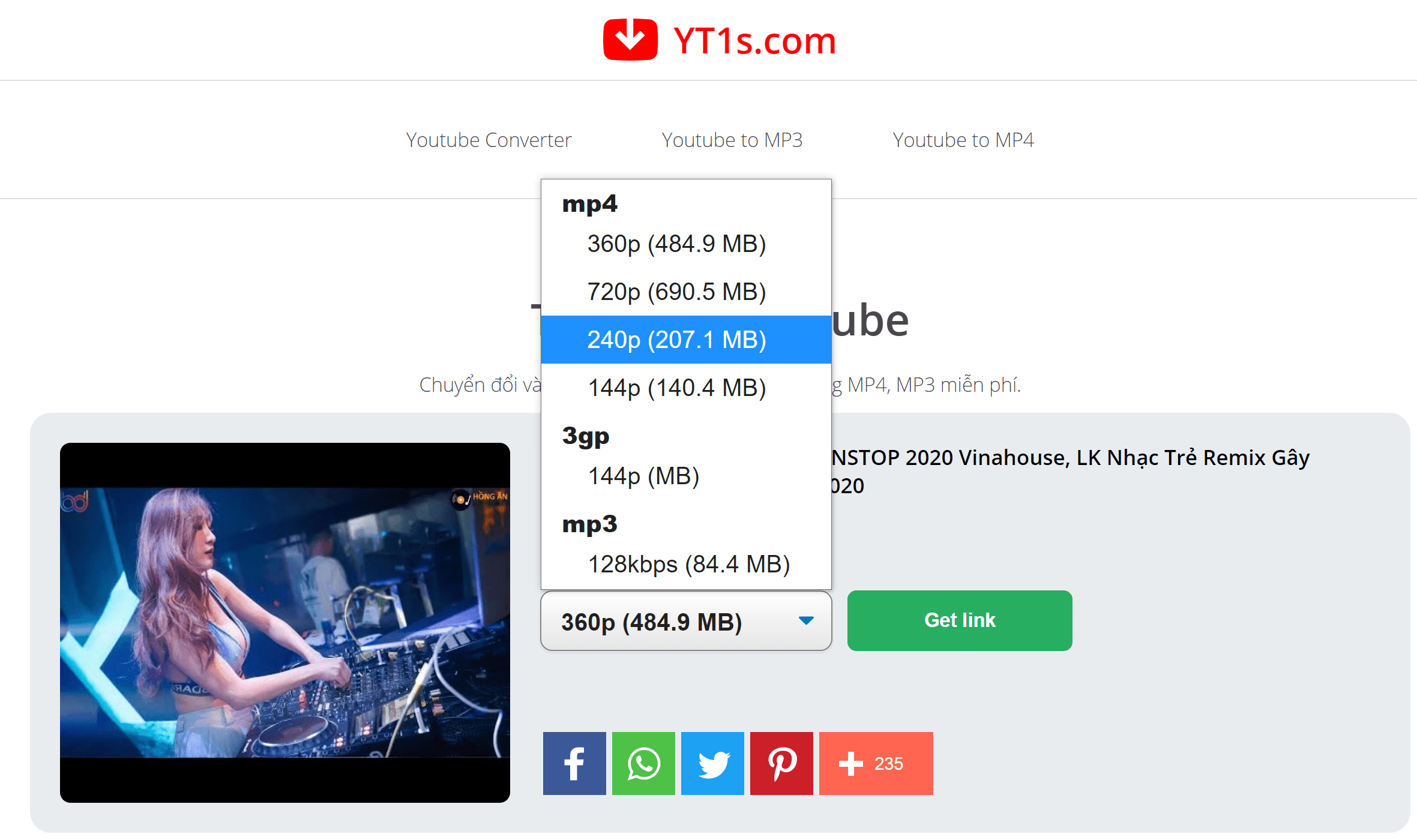 Chọn định dạng Video MP3 cần tải về