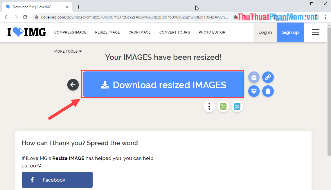 Chọn Download resized images để tải hình ảnh đã resize về máy tính của các bạn