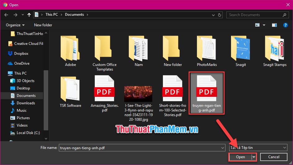 Chọn file PDF của bạn - Open