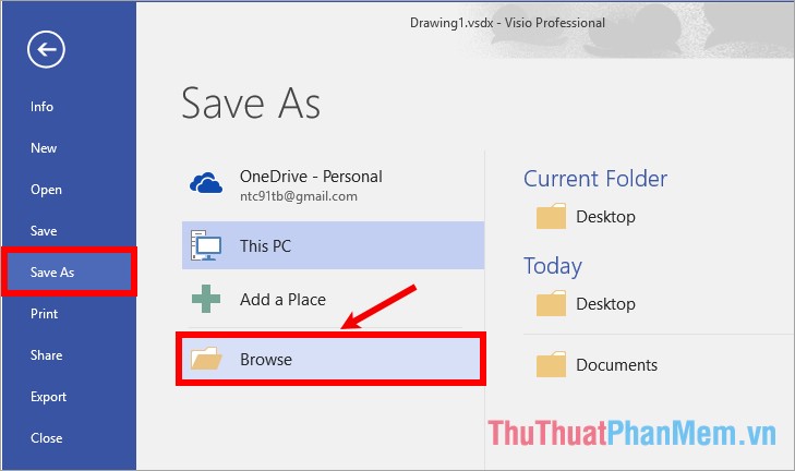 Chọn File - Save (hoặc Save As) - Browse