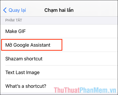 Chọn Mở Google Assistant mới tạo