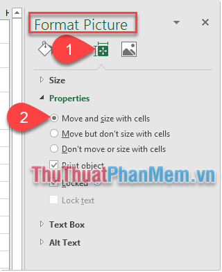Chọn Move and size with cells