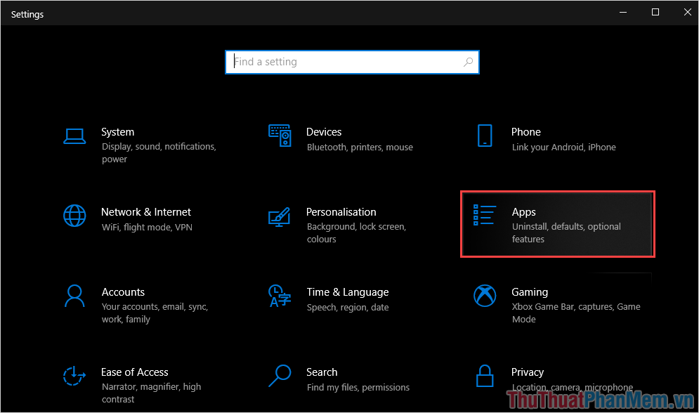 Chọn mục Apps để mở toàn bộ các ứng dụng trên Windows