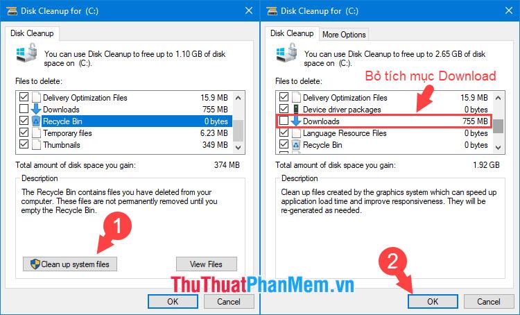 Chọn mục Clean up system files