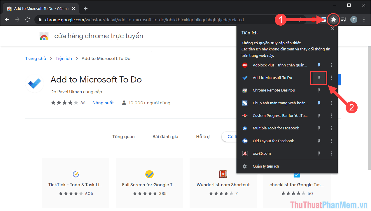 Chọn mục Ghim tiện ích để Microsoft To Do xuất hiện trên thanh Taskbar