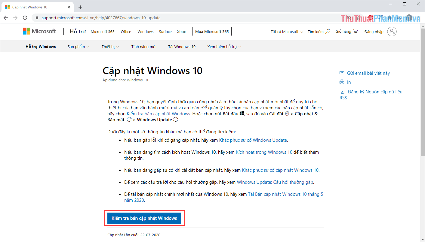 Chọn mục Kiểm tra bản cập nhật cho Windows