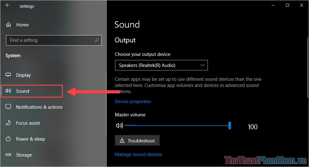 Chọn mục Sound để mở toàn bộ thiết lập liên quan đến âm thanh