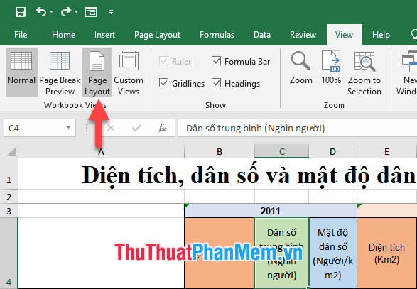 Chọn Page Layout