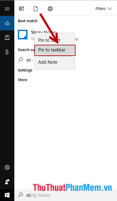 Chọn Pin to taskbar