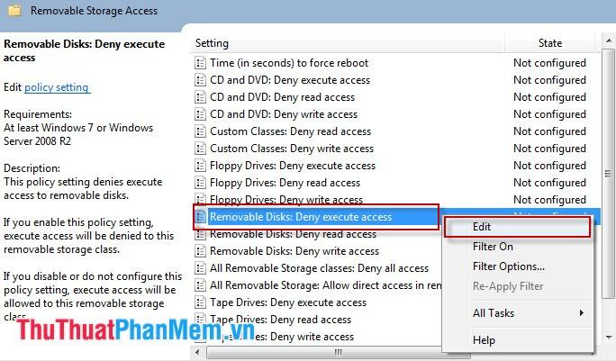 Chọn Removable Disks Deny execute access