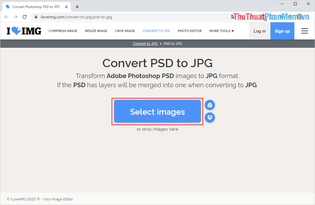 Chọn Select images để chọn file PSD cần chuyển đổi