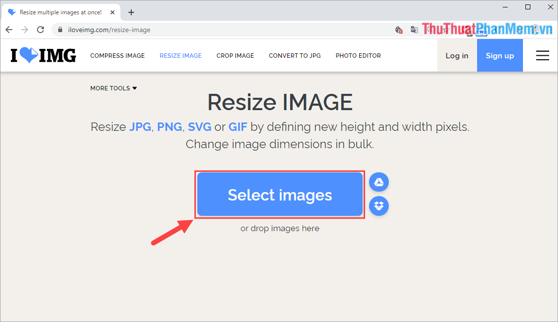 Chọn Select Images để tải hình ảnh cần Resize từ máy tính lên