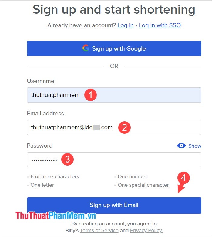 Chọn Sign up with Email