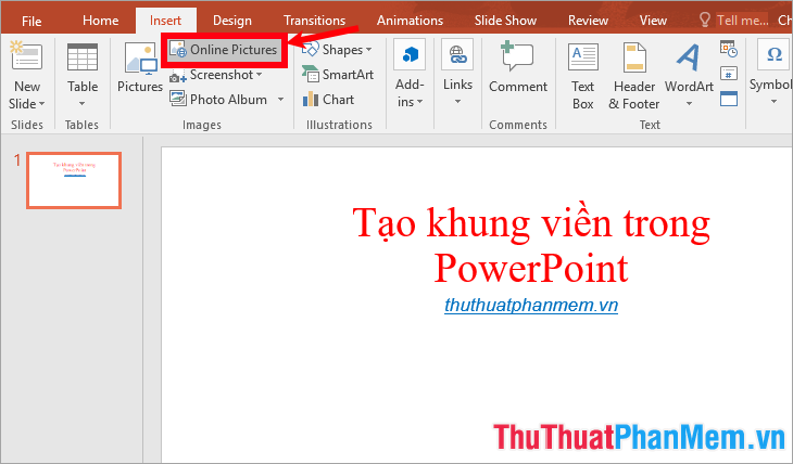Chọn thẻ Insert - Online Pictures
