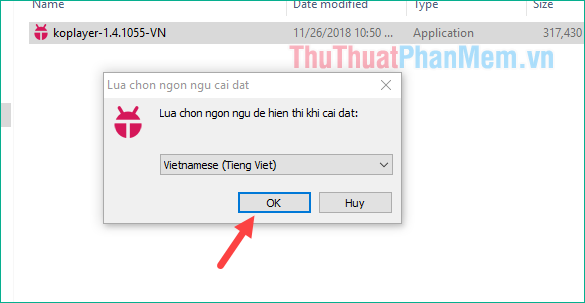 Chọn Tiếng Việt để dễ cài đặt và sử dụng