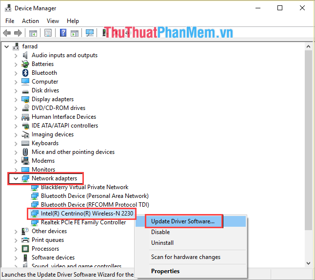 Chọn Update Driver Software