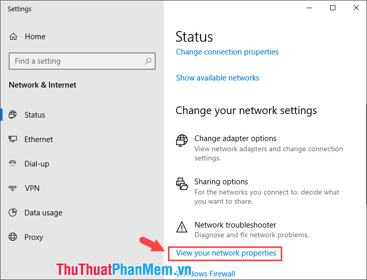 Chọn View your network properties