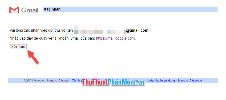 Chọn Xác nhận để đồng ý thêm Gmail con vào danh mục người gửi