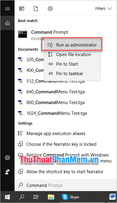 Click chuột phải vào Command Prompt, chọn Run as administrator