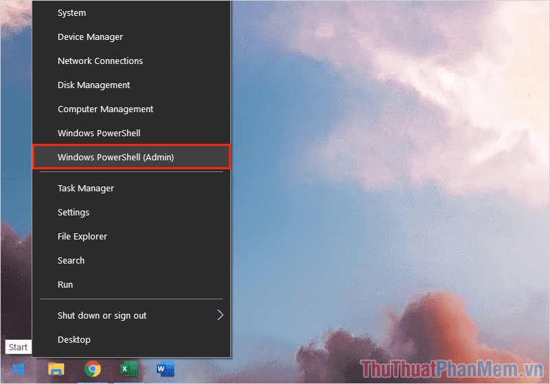 Click chuột phải vào Menu Start và chọn Windows PowerShell (Admin)