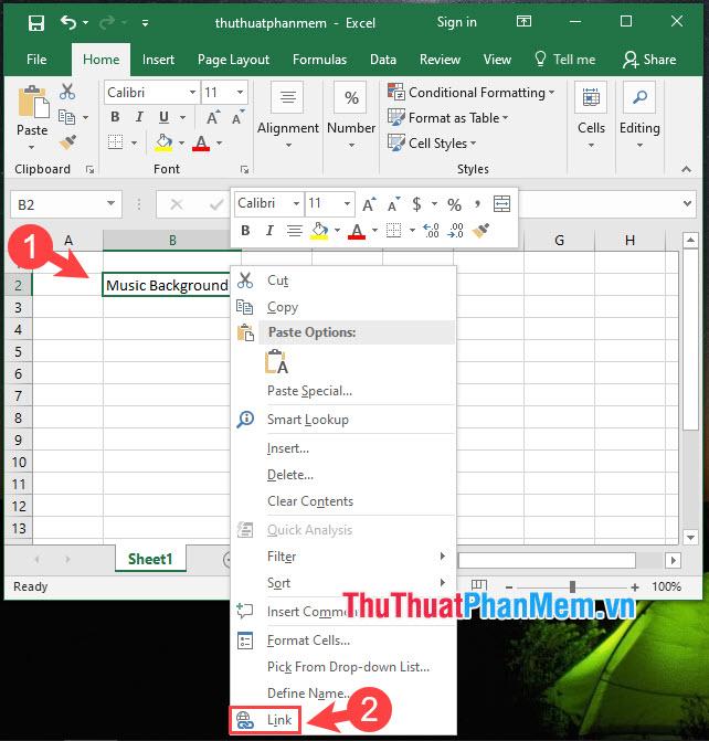 Click chuột phải vào ô trong Excel cần chèn link ảnh và chọn Link