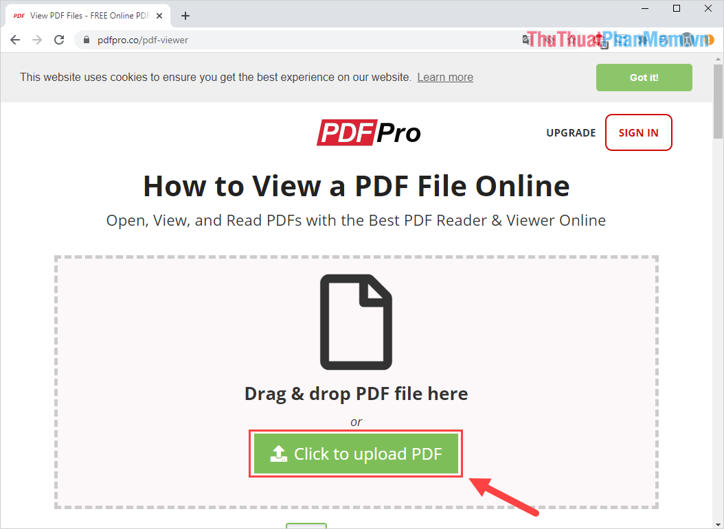 Click to Upload PDF để tiến hành tải file PDF cần đọc lên hệ thống