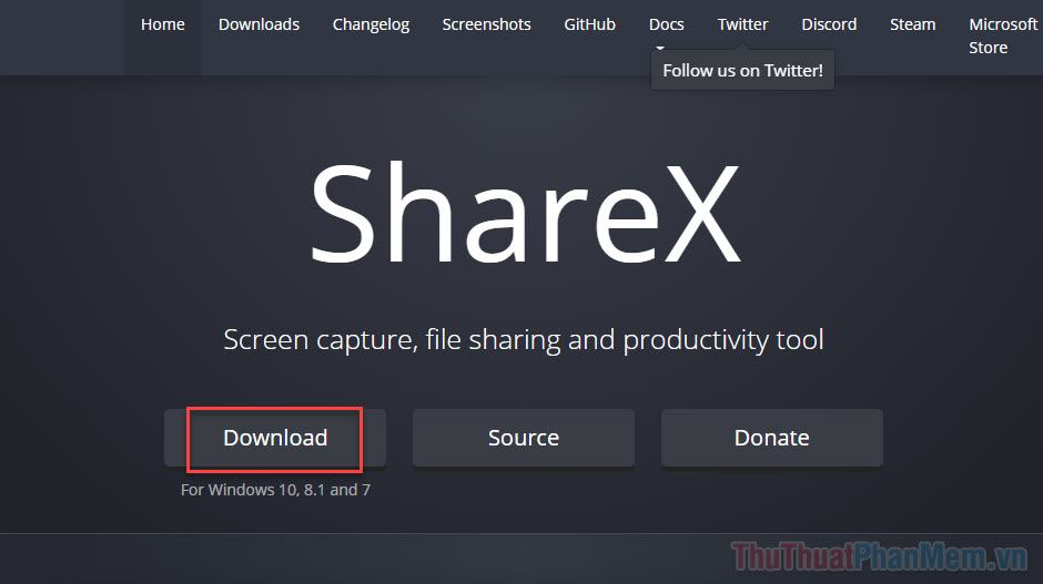 Click vào Download để tải về ShareX