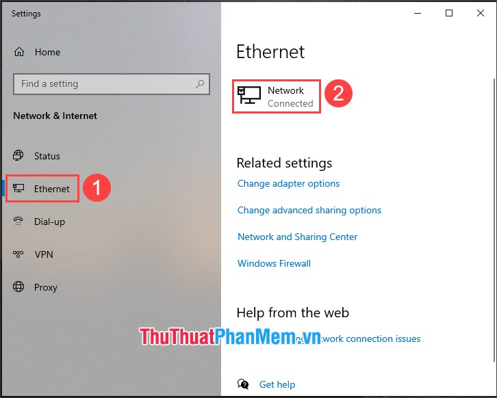 Click vào mục Ethernet và chọn Network