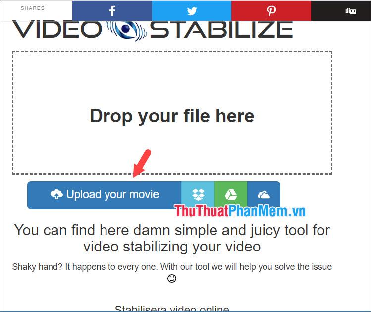 Click vào Upload your movie để chọn video từ máy tính