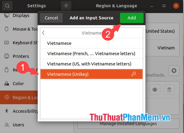 Click vào Vietnamese (Unikey)