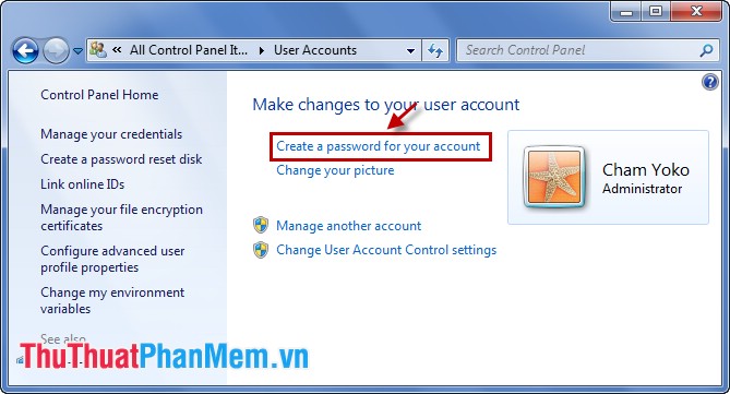 Create a password for your account