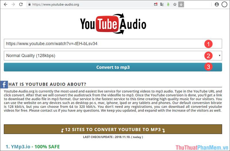 Dán link video Youtube cần tách nhạc vào ô số (1)