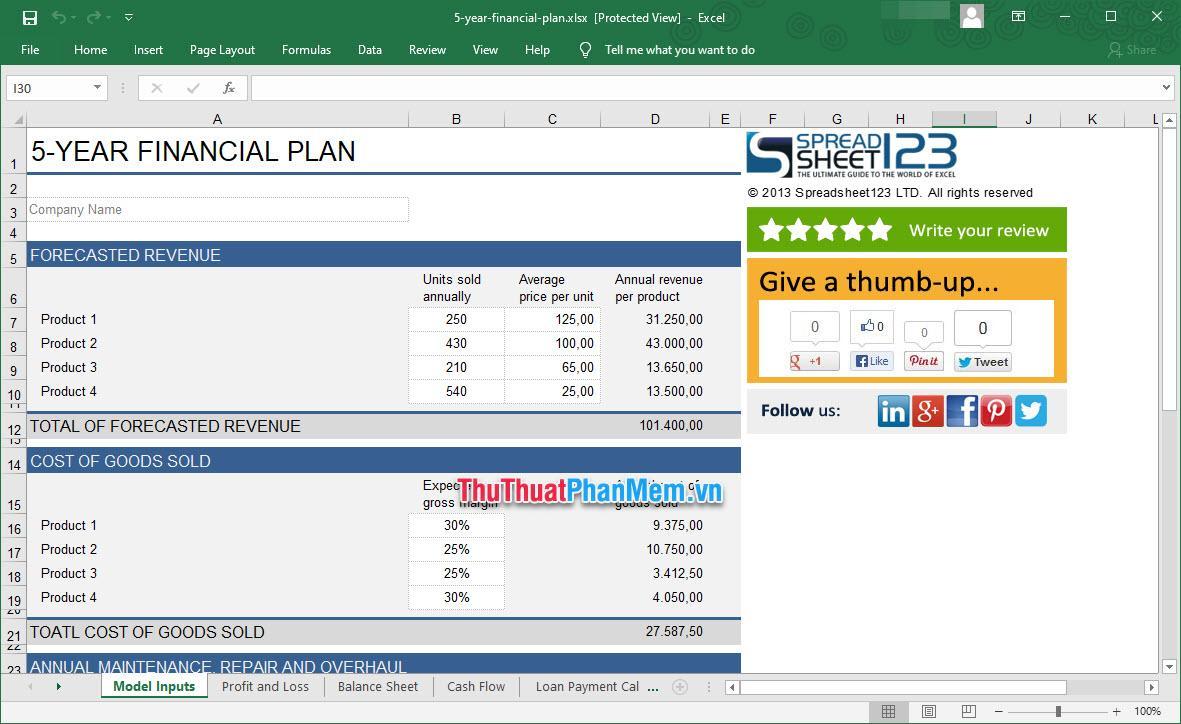 Demo Mẫu lập kế hoạch kinh doanh trên Excel 3
