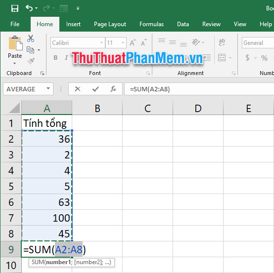 Excel sẽ tự động điền hàm SUM