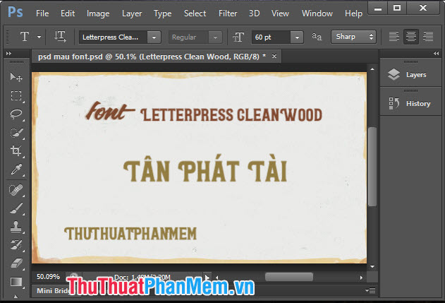 Font chữ thời bao cấp Letterpress Clean Wood