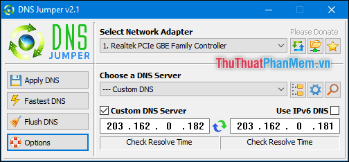 Giao diện của phần mềm DNS Jumper