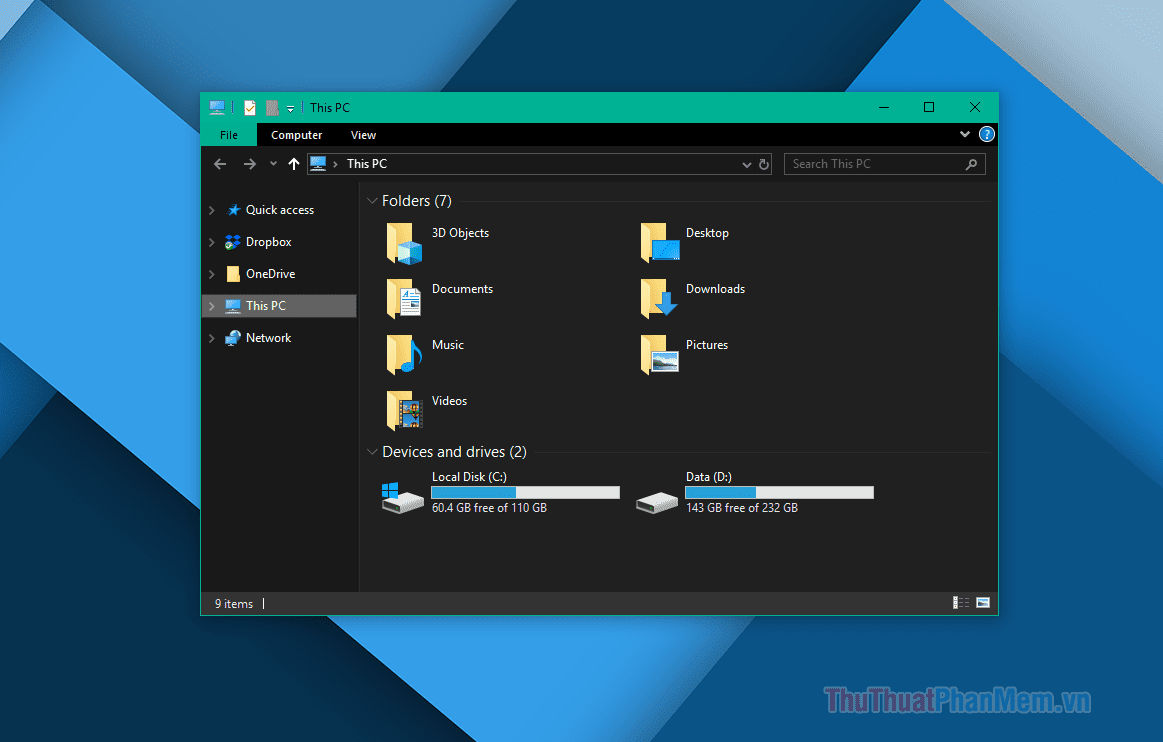 Giao diện dark mode xuất hiện trên cả file explorer