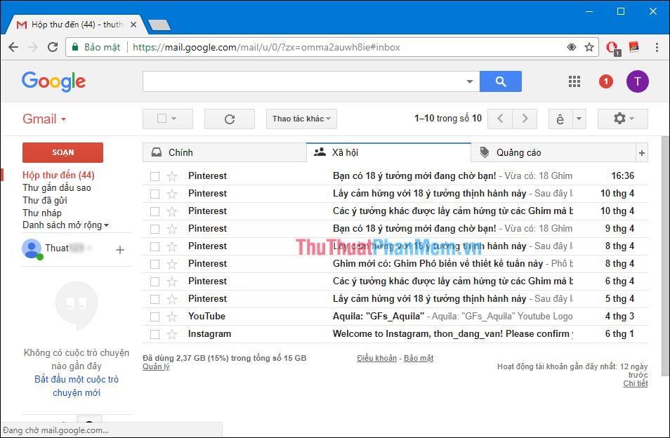 Giao diện Gmail đã được chuyển sang tiếng Việt