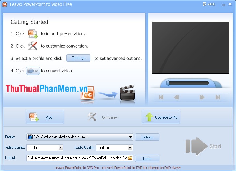 Giao diện Leawo PowerPoint to Video Free