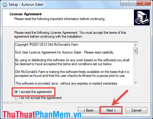 Giao diện License Agreement