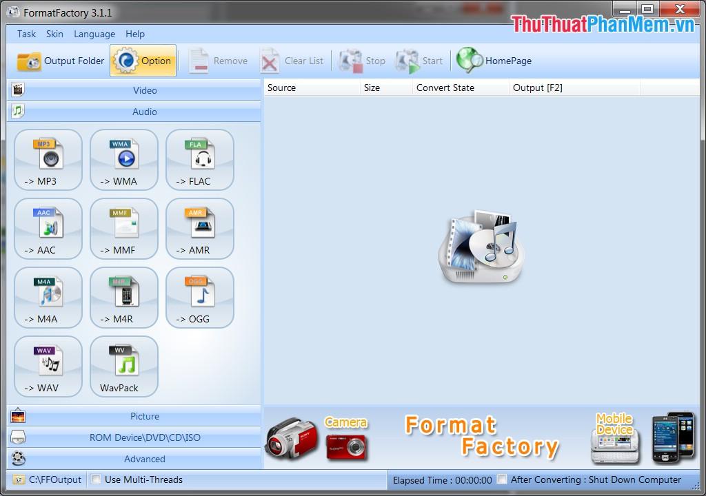 Giao diện phần mềm Format Factory