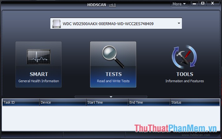 Giao diện phần mềm HDDScan